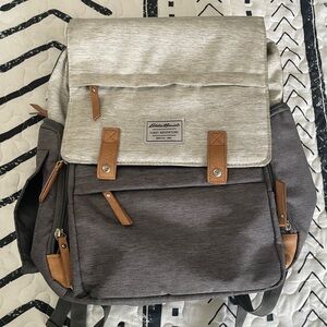 Eddie Bauer Two-Tone Cream and Gray Men's Backpack with Tan Accents